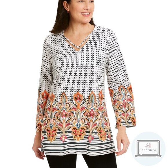 Chico's Tops - Chicos Womens Mixed Print Criss Cross V Neck Top Bell Sleeve Size 0 | S | 4